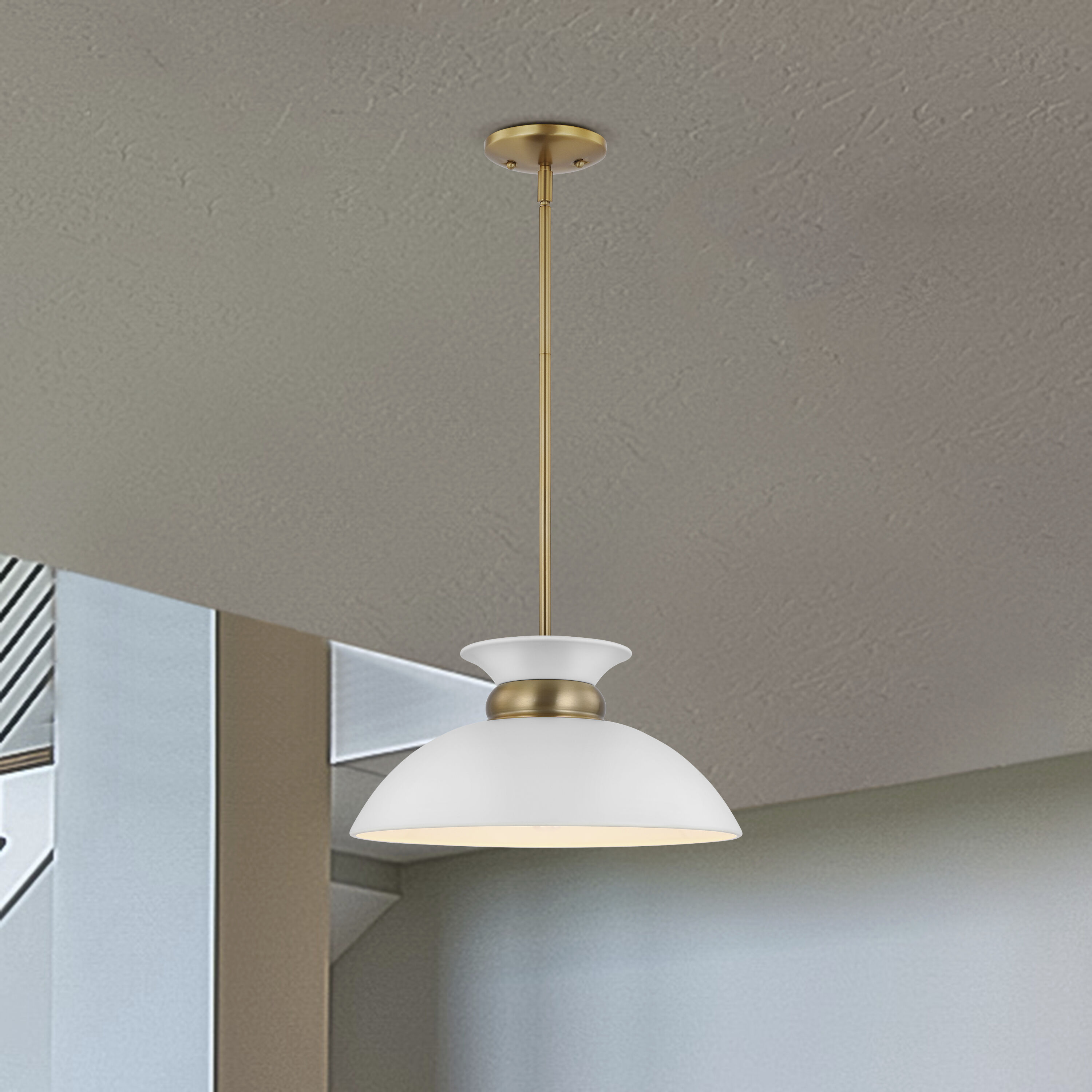 Perkins 1 Light 15 inch Matte White/Burnished Brass Pendant Ceiling Light