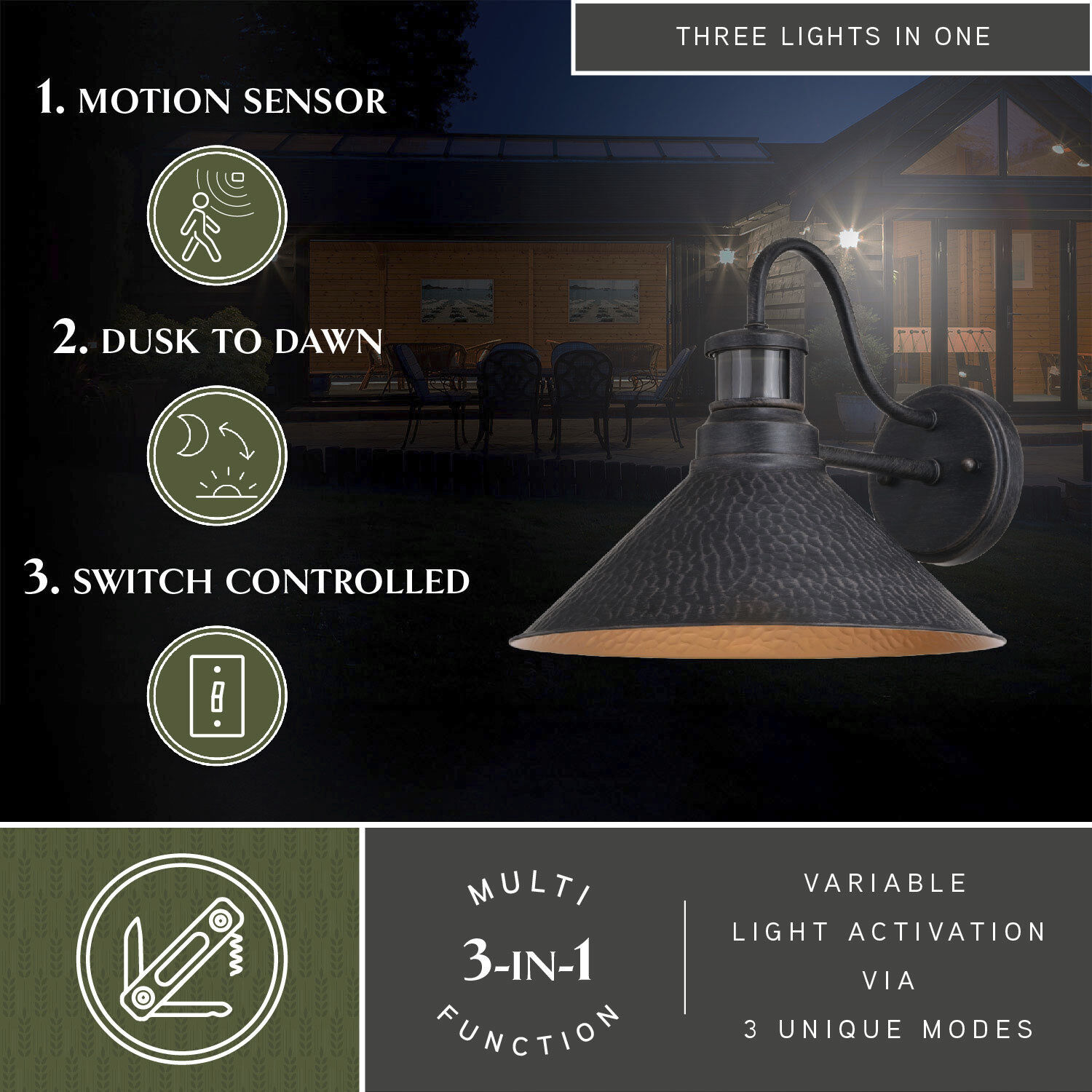 Outland Aged Iron and Light Gold Outdoor Motion Sensor
