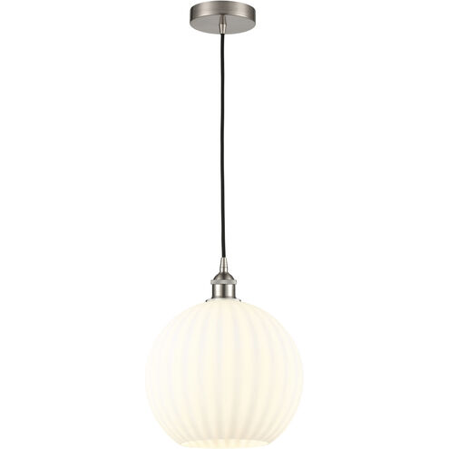 Edison White Venetian 1 Light 12 inch Brushed Satin Nickel Cord Hung Pendant Ceiling Light