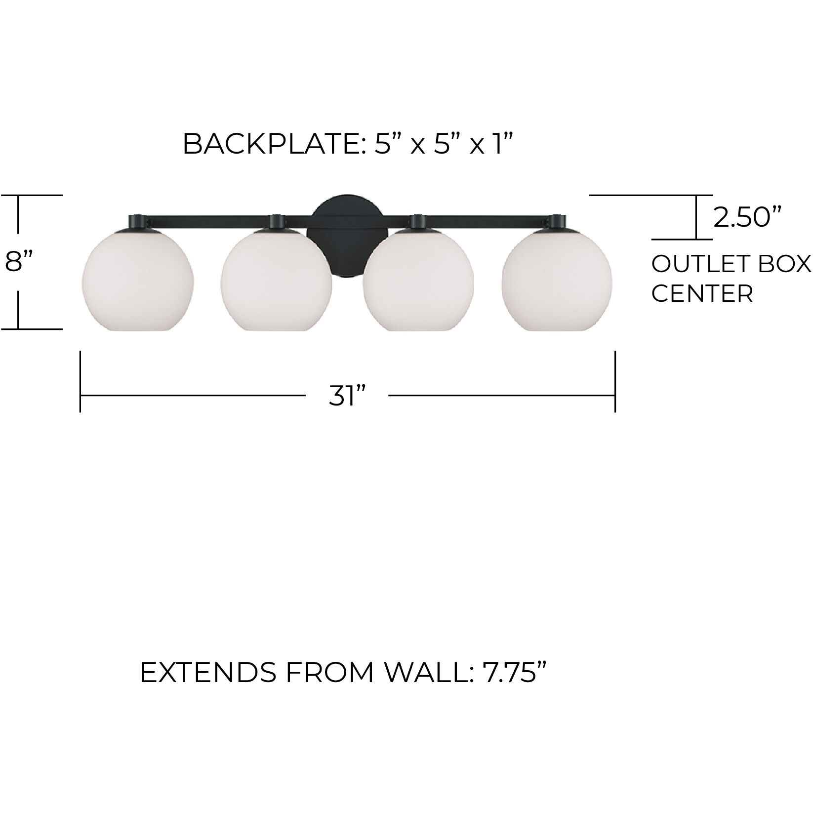 Ansley 4 Light 31 inch Matte Black Vanity Light Wall Light