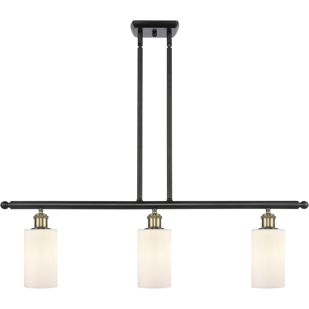 Ballston Clymer LED 36 inch Black Antique Brass Island Light Ceiling Light in Matte White Glass, Ballston
