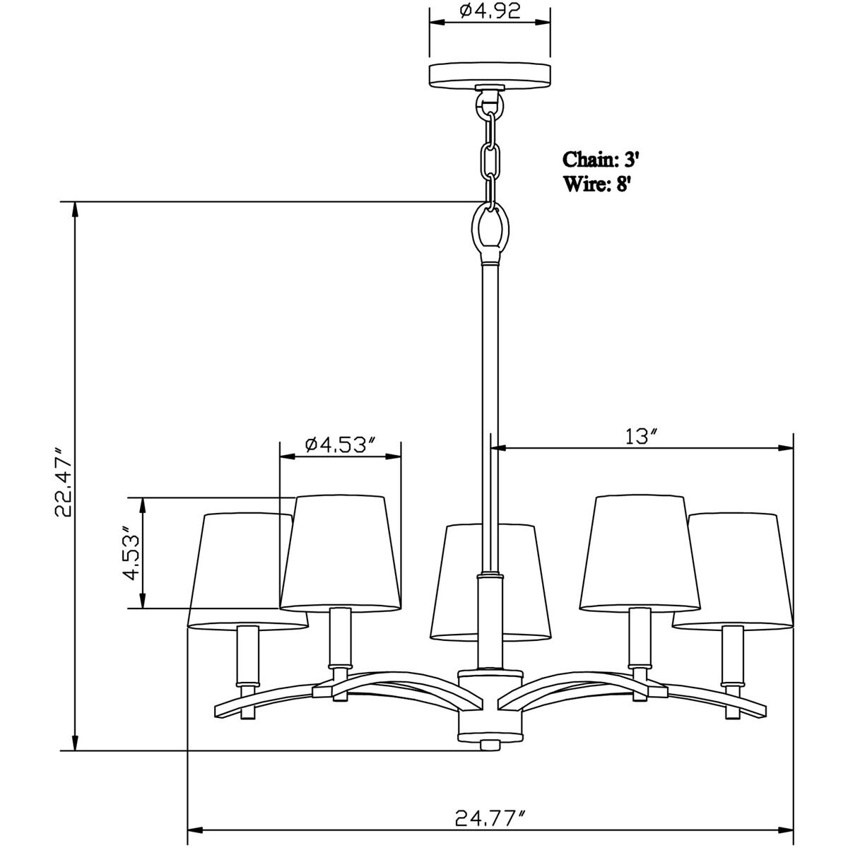 Eathan 5 Light 24.75 inch Chrome Chandelier Ceiling Light