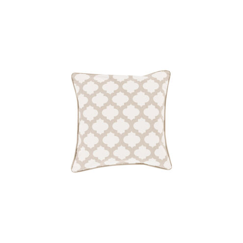 Moroccan Printed Lattice 18 X 18 inch White and Taupe Throw Pillow