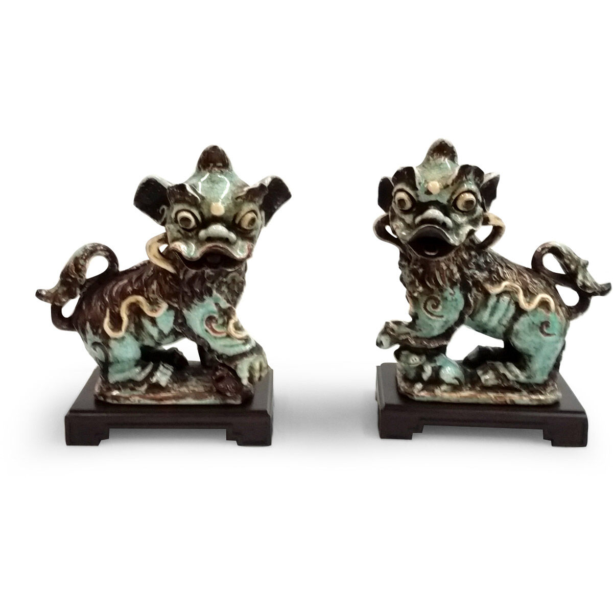 Bradshaw Orrell Dark Antique Mint Green Crackle Glaze Figurines, Pair