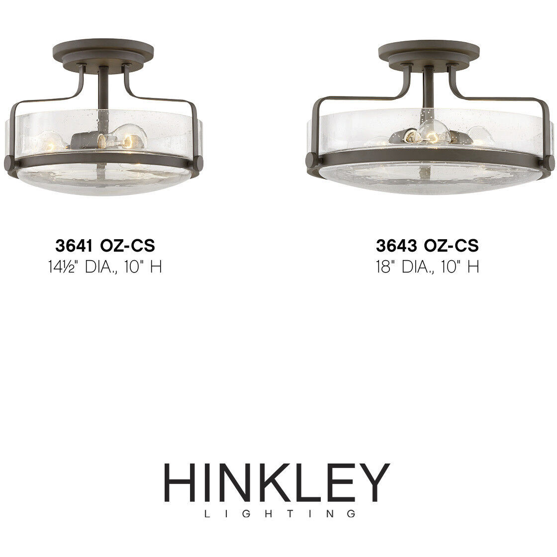 Harper 3 Light 18 inch Oil Rubbed Bronze Indoor Semi-Flush Mount Ceiling Light in Clear Seedy