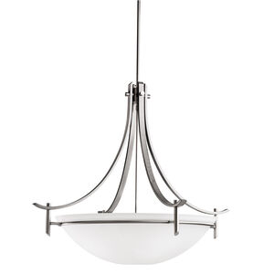 Olympia 5 Light 36 inch Antique Pewter Inverted Pendant Large Ceiling Light in Satin Etched White Glass, Large