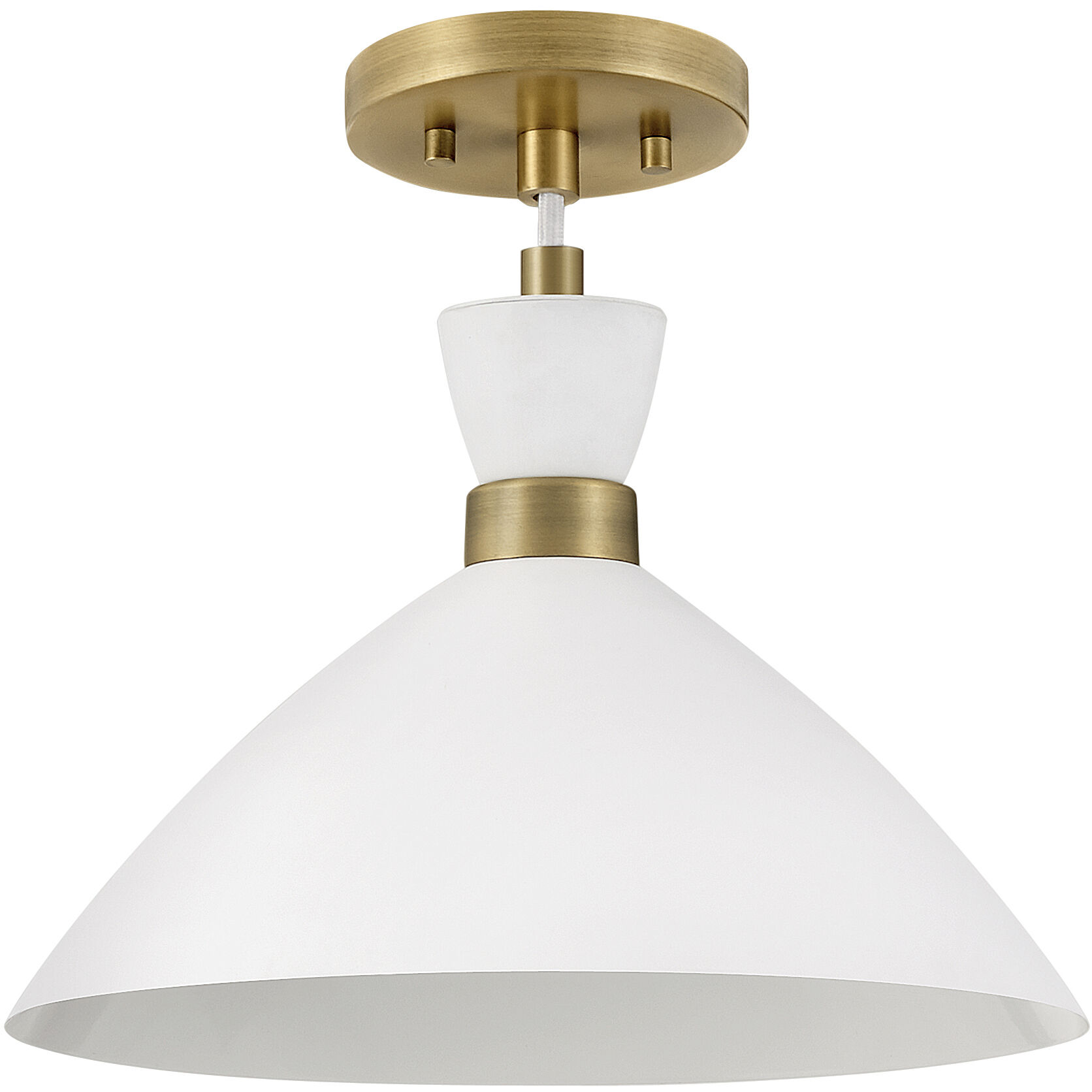 Simon LED 13 inch Matte White with Heritage Brass accents Pendant Ceiling Light, Semi-Flush Mount