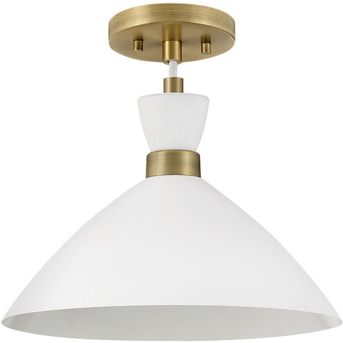 Simon LED 13 inch Matte White with Heritage Brass accents Pendant Ceiling Light, Semi-Flush Mount