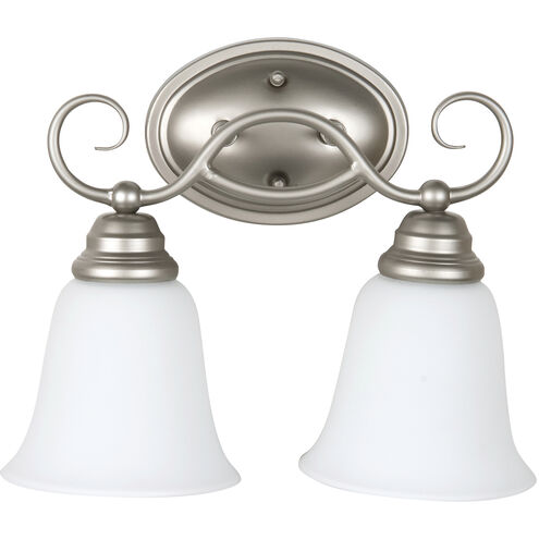Cordova 2 Light 13.63 inch Satin Nickel Vanity Light Wall Light in White Glass, Jeremiah