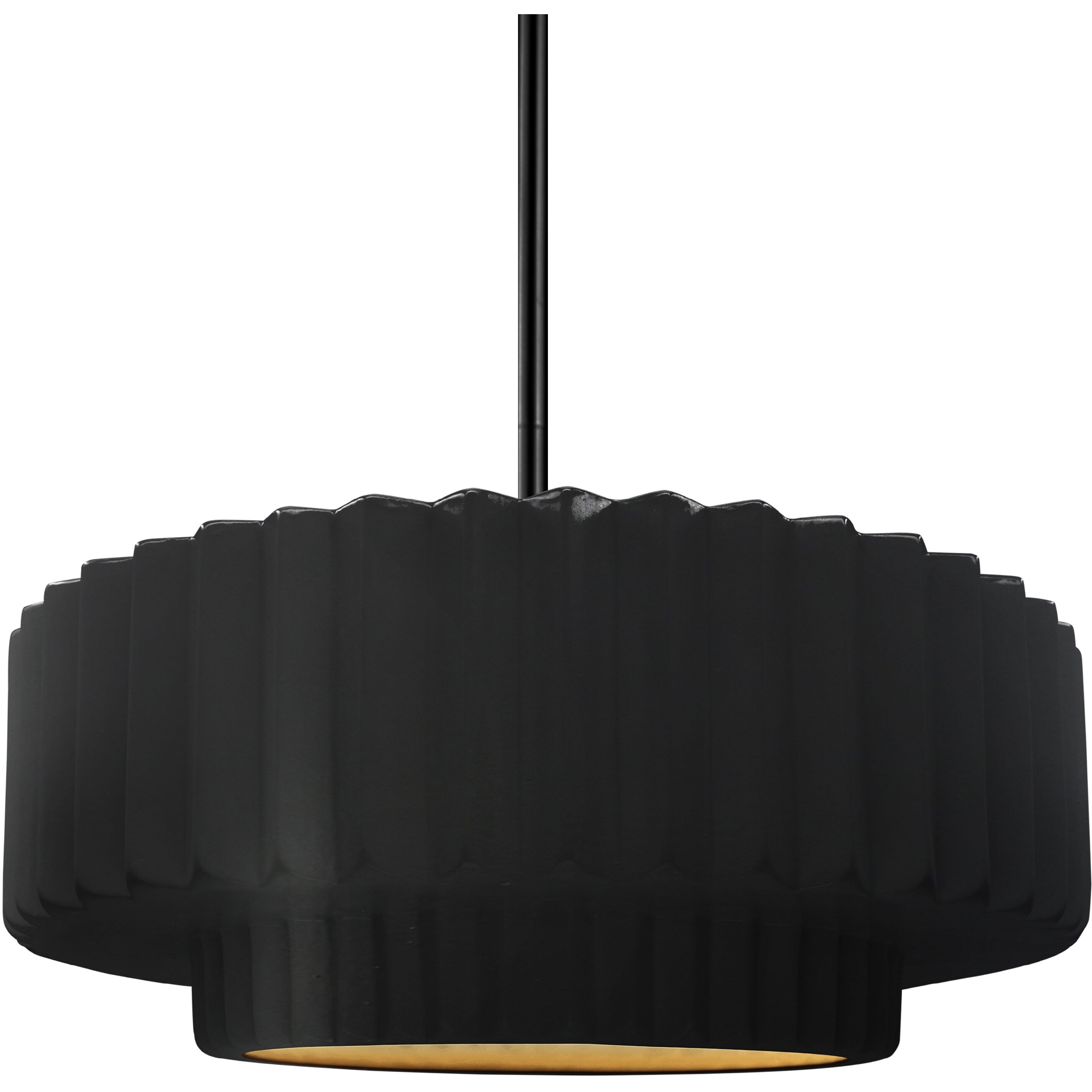 Radiance Collection - Pleated Tier Pendant Ceiling Light in Matte Black, Black Cord, Replaceable Bulb, Carbon Matte Black/Champagne Gold, 14.5W x 5.25H, Form+Finish+Function