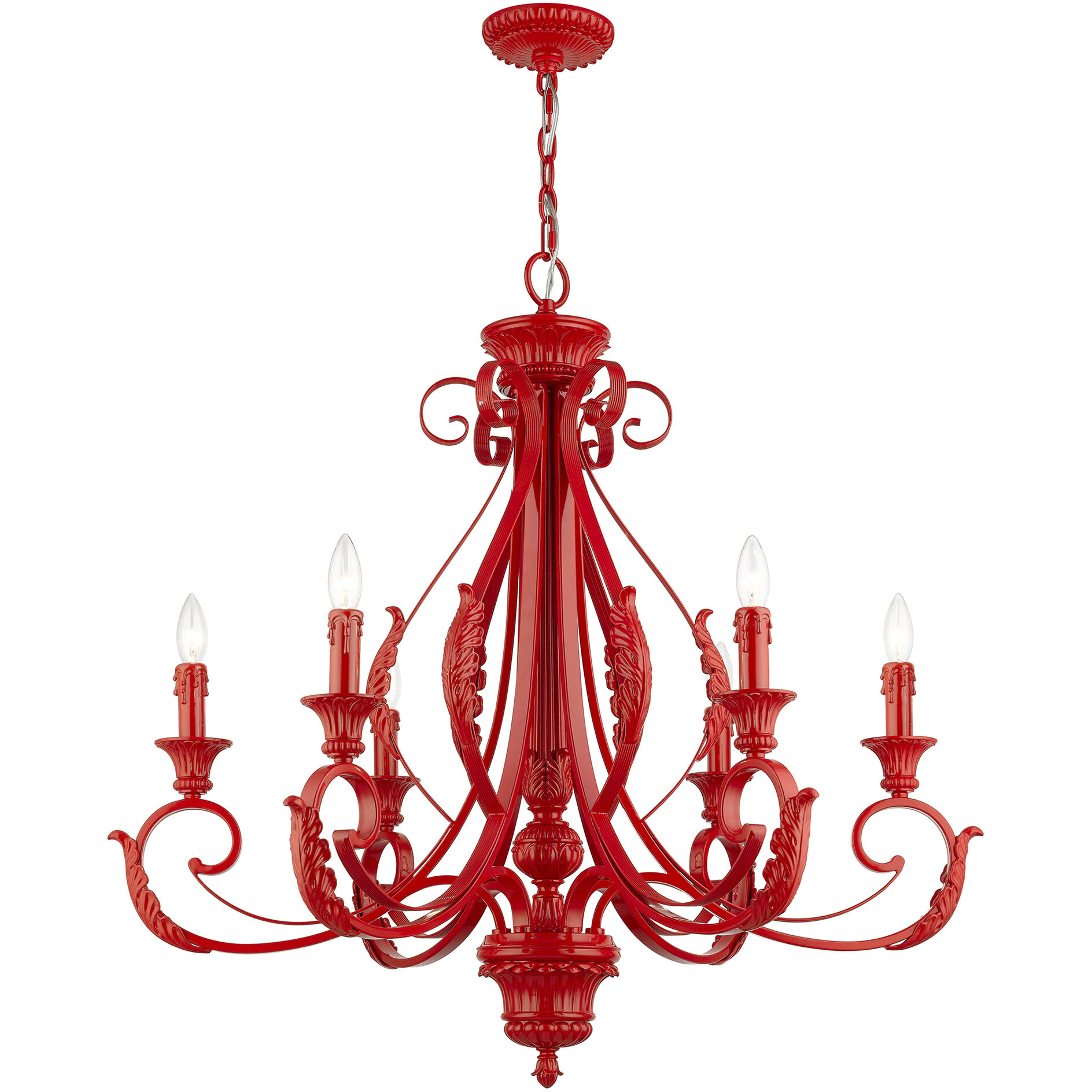 Valencia 6 Light 35 inch Shiny Red Large Chandelier Ceiling Light