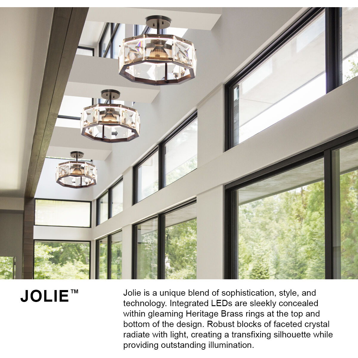 Jolie LED 19.5 inch Heritage Brass Foyer Light Ceiling Light, Semi-Flush Mount