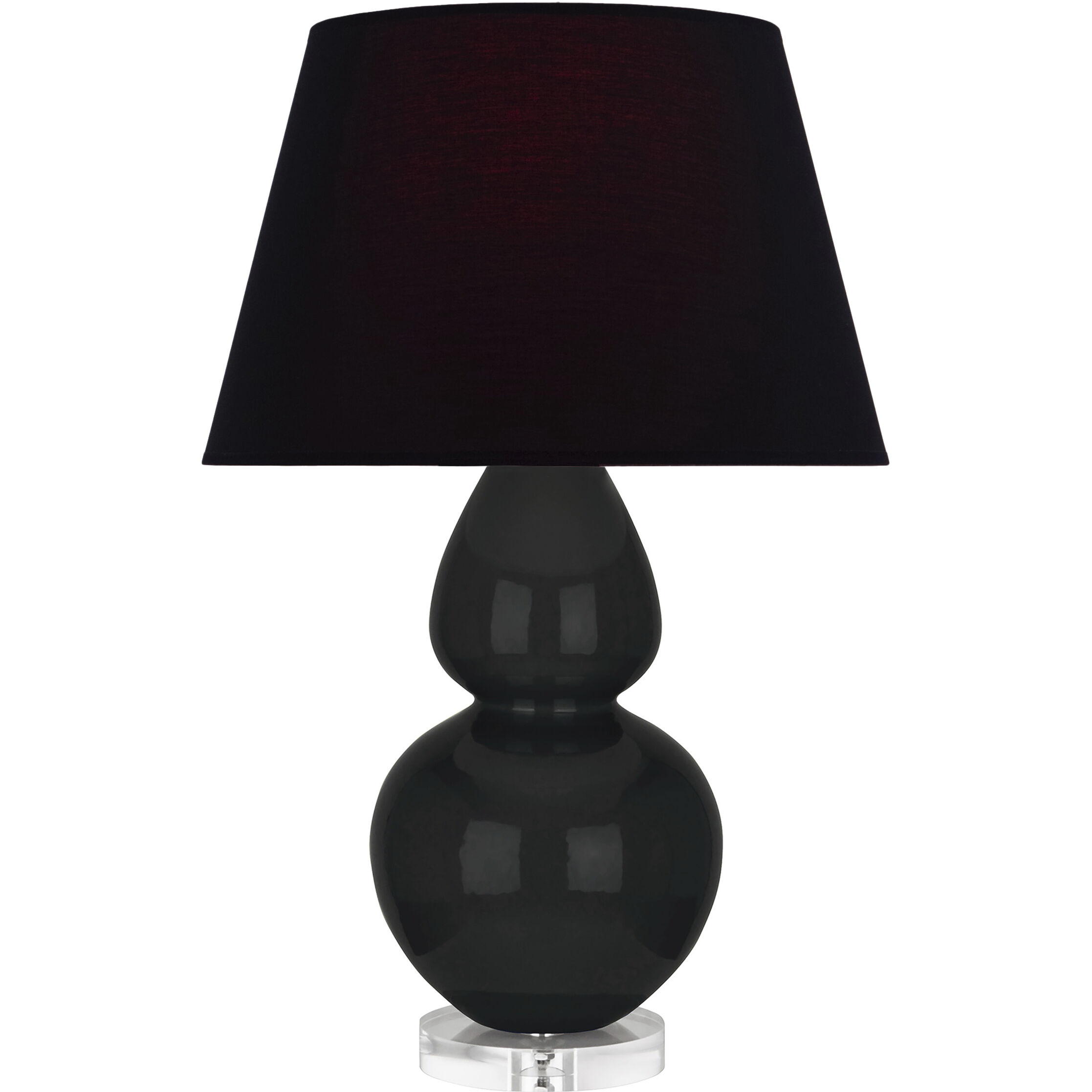 Double Gourd 30 inch 150 watt Obsidian Glazed Ceramic with Lucite Base Table Lamp Portable Light in Ink Black with Rose Red