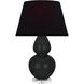 Double Gourd 30 inch 150 watt Obsidian Glazed Ceramic with Lucite Base Table Lamp Portable Light in Ink Black with Rose Red