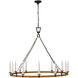 Chapman & Myers Darlana LED 50 inch Aged Iron and Natural Rattan Wrapped Ring Chandelier Ceiling Light, XL