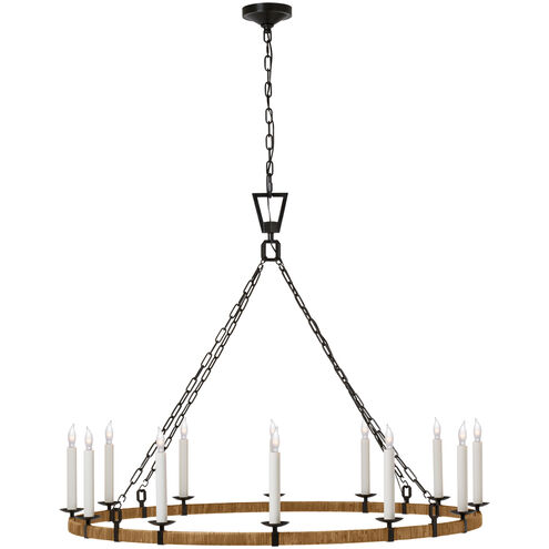 Chapman & Myers Darlana LED 50 inch Aged Iron and Natural Rattan Wrapped Ring Chandelier Ceiling Light, XL