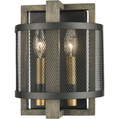 Woodbridge 2 Light 8 inch Matte Black with Weathered Oak Sconce Wall Light