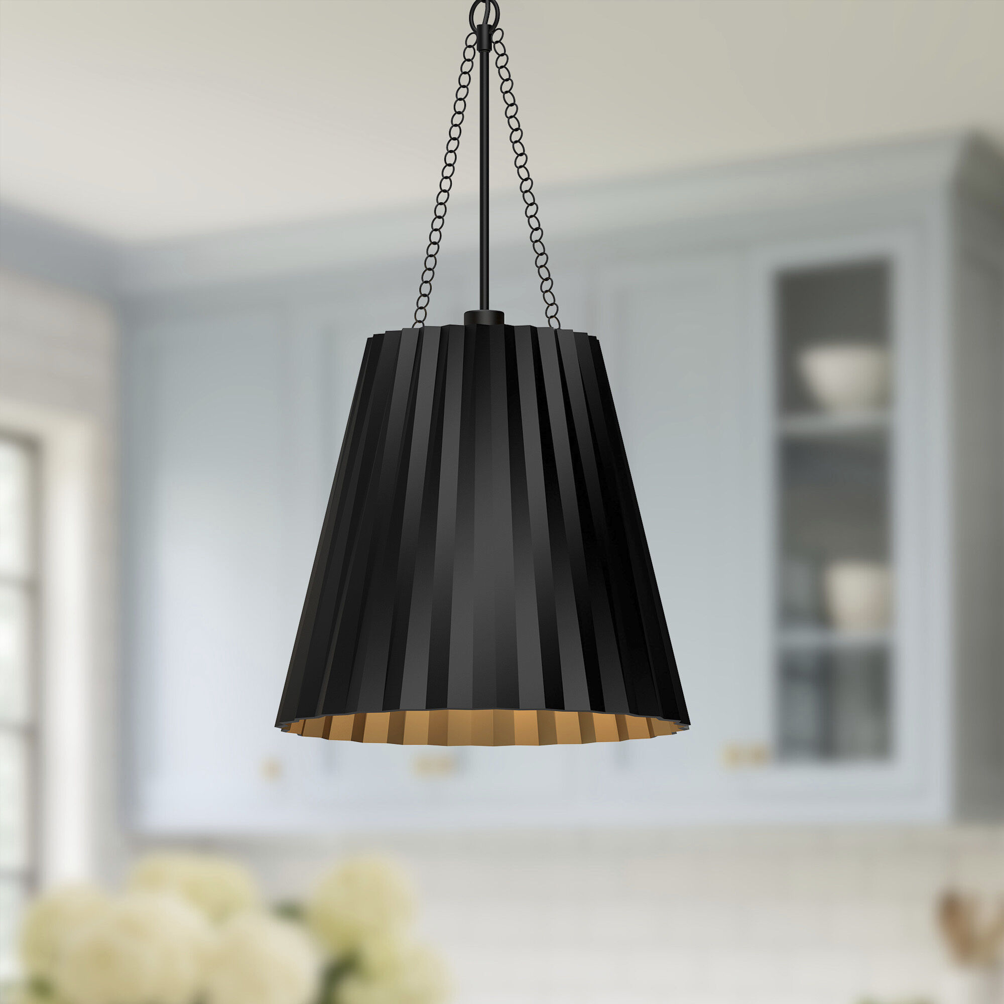 Alora Mood Plisse Pendant Ceiling Light in Matte Black