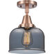 Franklin Restoration Large Bell LED 8 inch Antique Copper Flush Mount Ceiling Light in Plated Smoke Glass