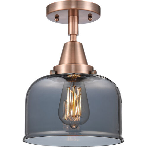 Franklin Restoration Large Bell LED 8 inch Antique Copper Flush Mount Ceiling Light in Plated Smoke Glass