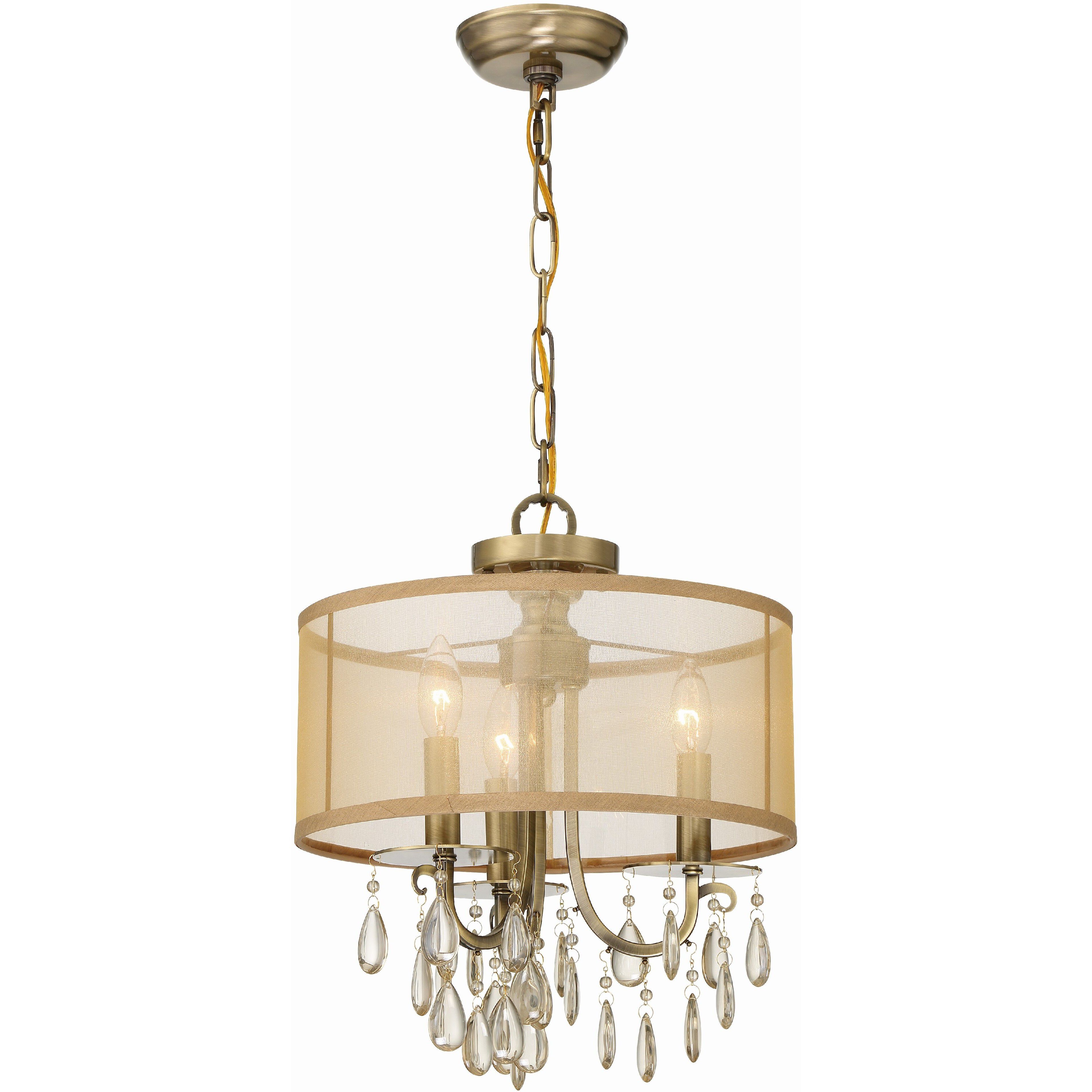 Hampton 3 Light 14 inch Antique Brass Mini Chandelier Ceiling Light