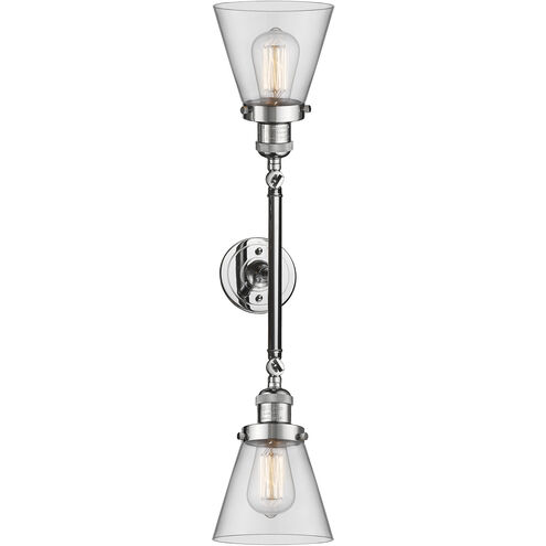 Franklin Restoration Small Cone 2 Light 16 inch Polished Chrome Bath Vanity Light Wall Light in Clear Glass, Franklin Restoration