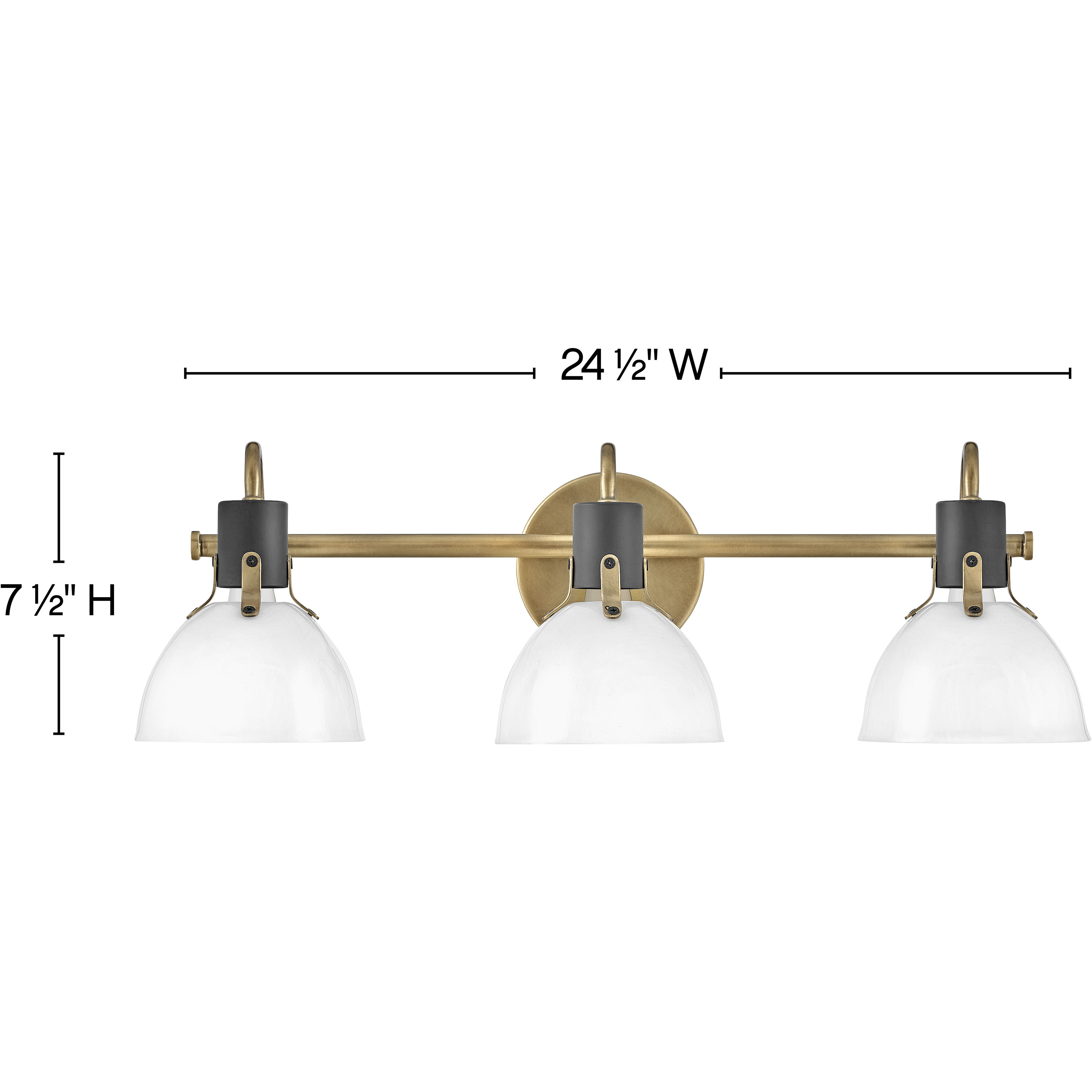 Argo 3 Light 24.5 inch Heritage Brass with Black Vanity Light Wall Light