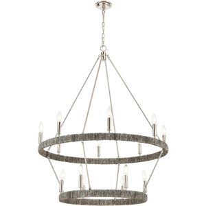 Abaca 14 Light 36 inch Polished Nickel with Gray Abaca Chandelier Ceiling Light