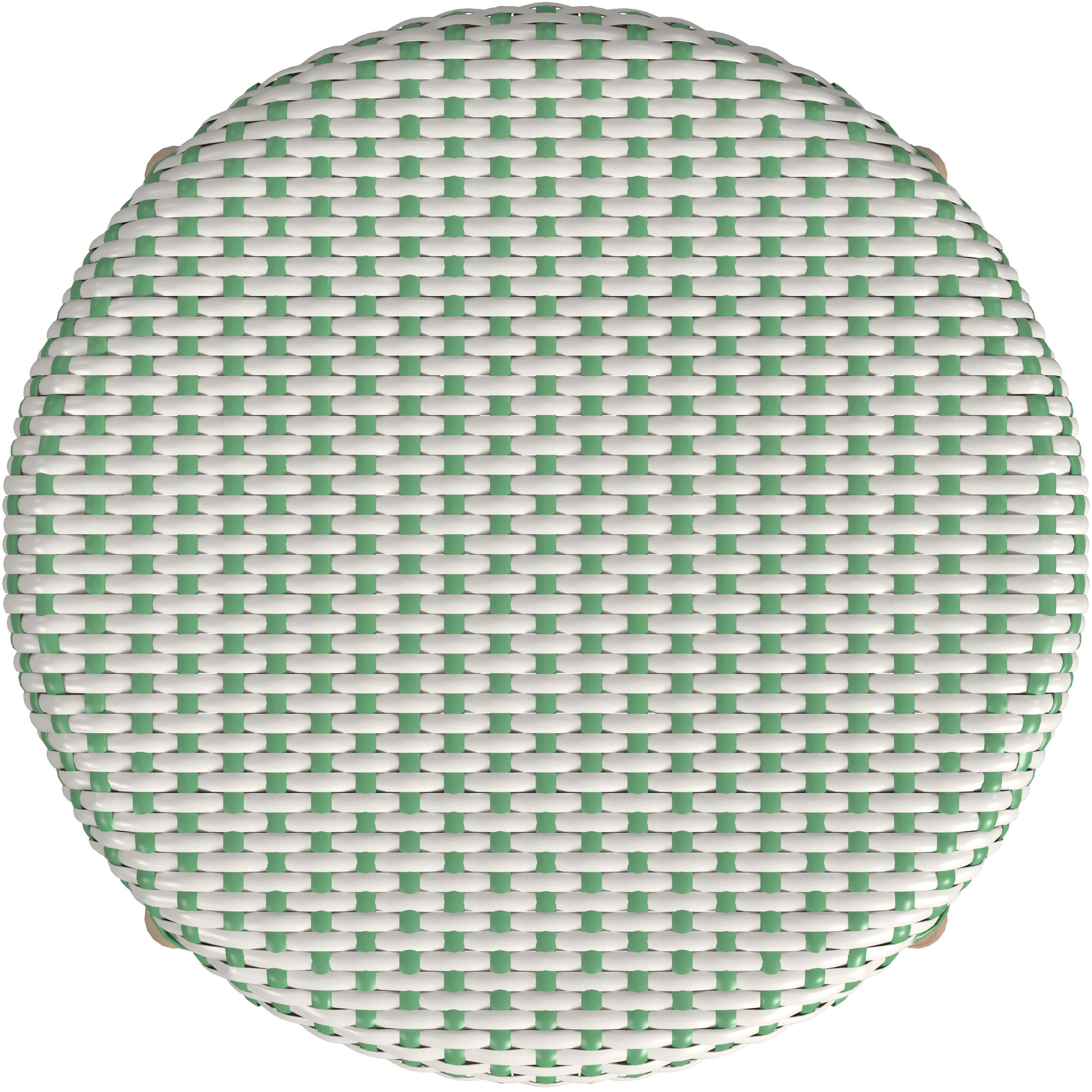 Tobias Rattan Round 24" Counter Stool in White and Green Dot