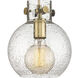 Newton Sphere 3 Light 39.75 inch Brushed Brass Linear Pendant Ceiling Light in Seedy Glass