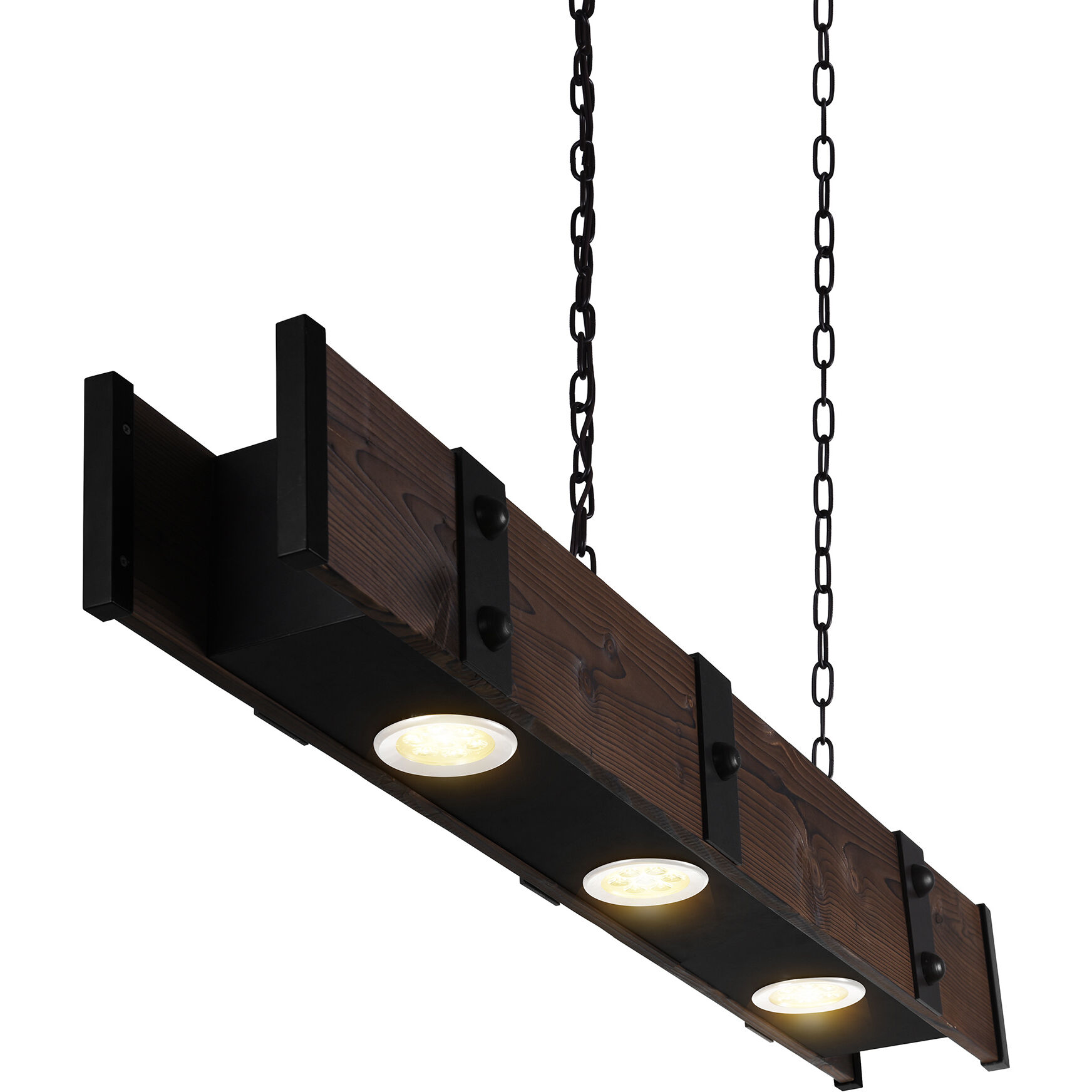 Pago LED 42 inch Black and Wood Drum Shade Island Light Ceiling Light
