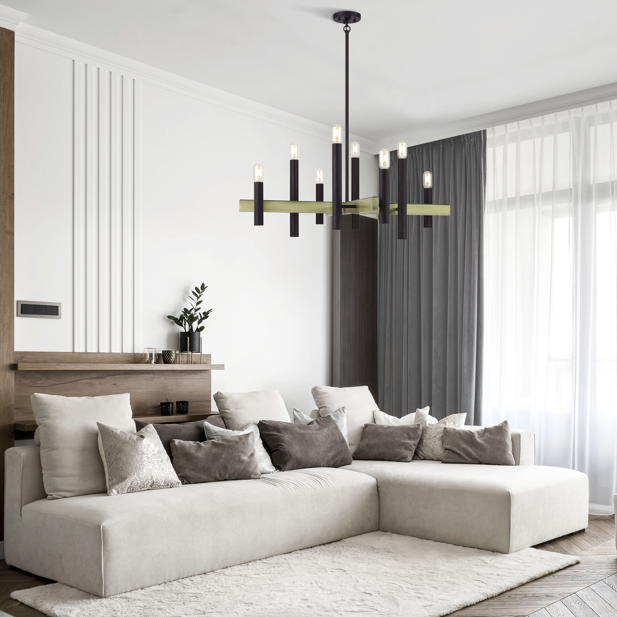 Helsinki 8 Light 38 inch Bronze with Antique Brass Accents Chandelier Ceiling Light