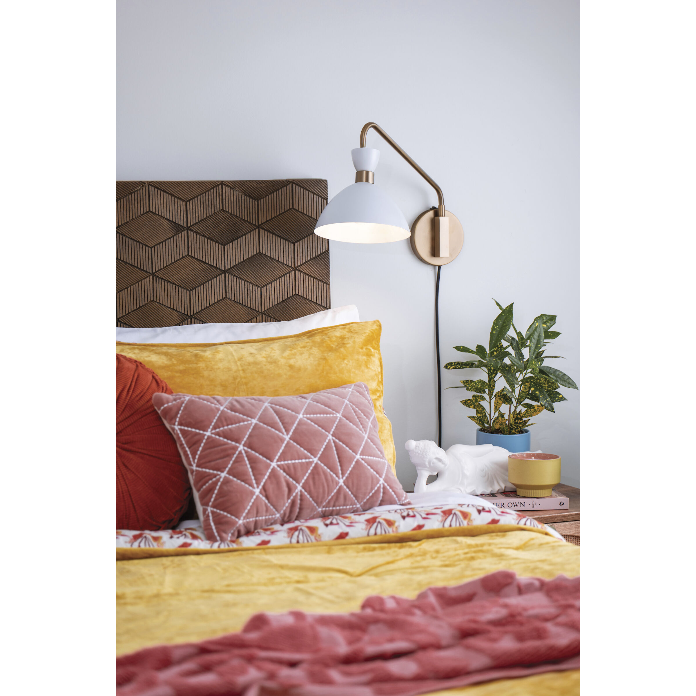 Simon LED 8 inch Matte White with Heritage Brass accents Sconce Wall Light