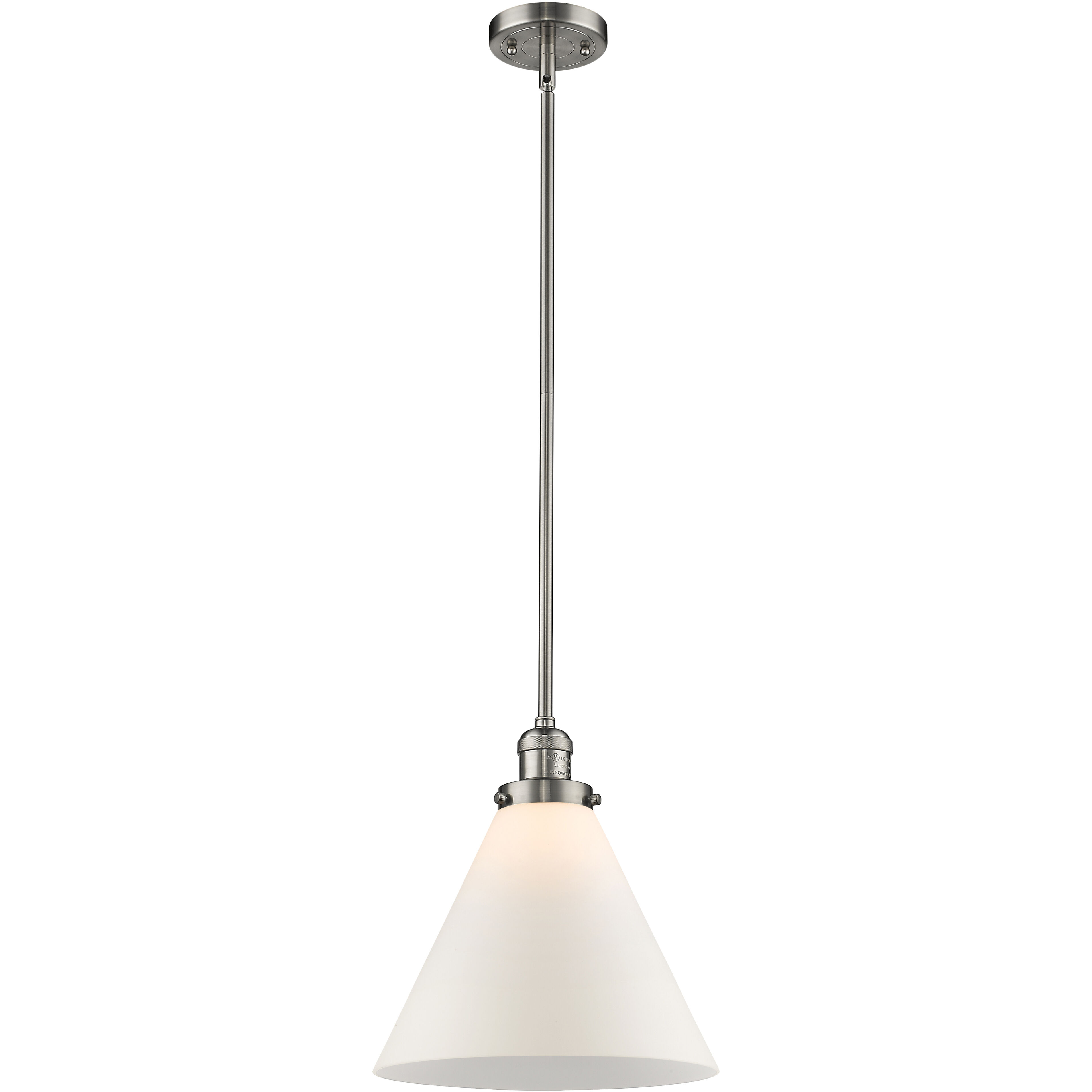 Franklin Restoration Cone 1 Light 12 inch Brushed Satin Nickel Mini Pendant Ceiling Light in Incandescent, Matte White, Franklin Restoration