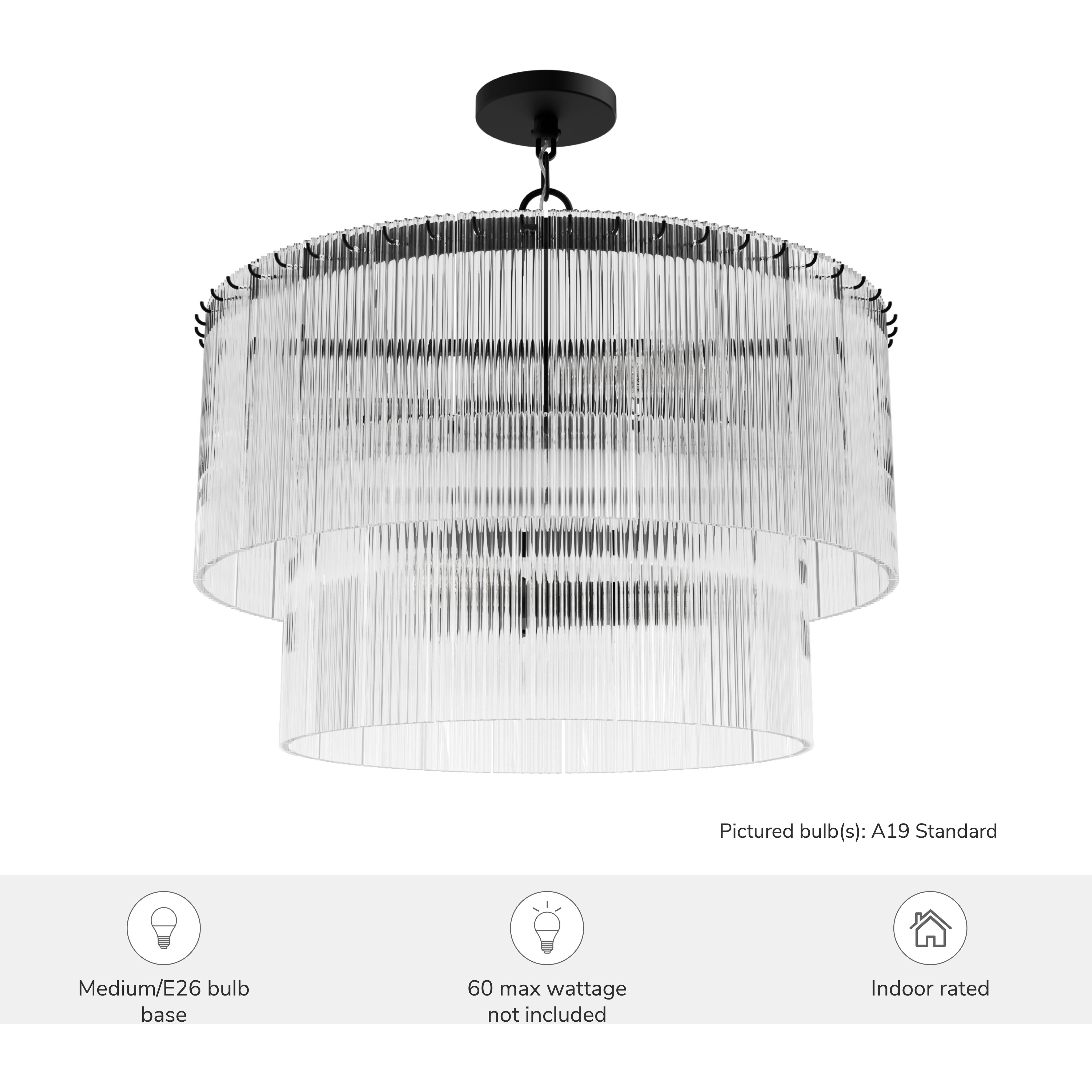 Ontario 6 Light 24 inch Matte Black Pendant Ceiling Light, Medium