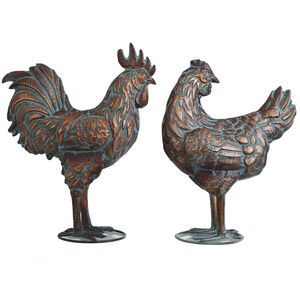 Cameron Patina Copper and Blue Rooster and Hen Statues