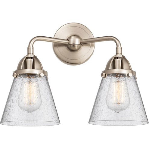 Nouveau 2 Small Cone LED 14.25 inch Brushed Satin Nickel Bath Vanity Light Wall Light in Seedy Glass