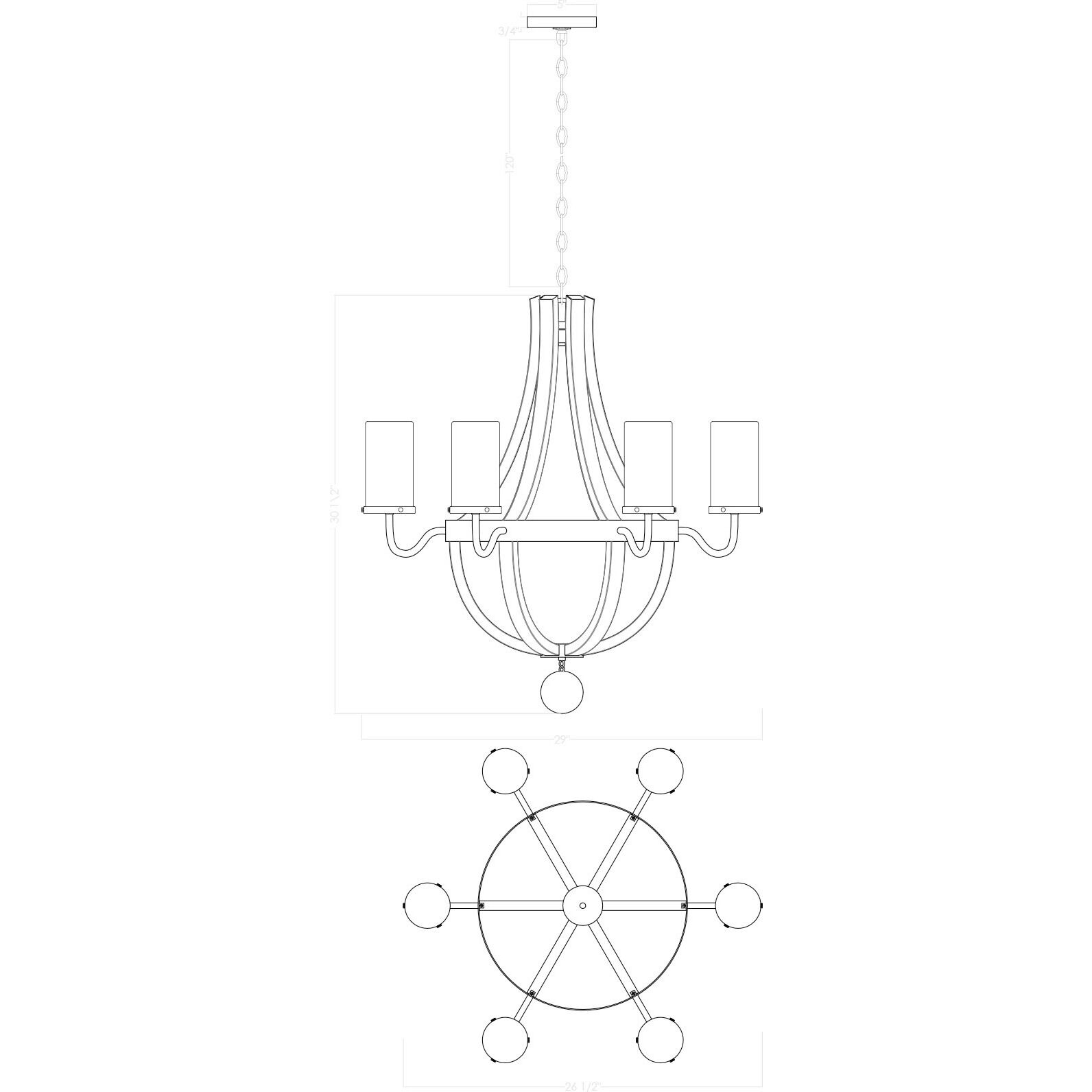 Eden 6 Light 29 inch Weathervane Outdoor Chandelier
