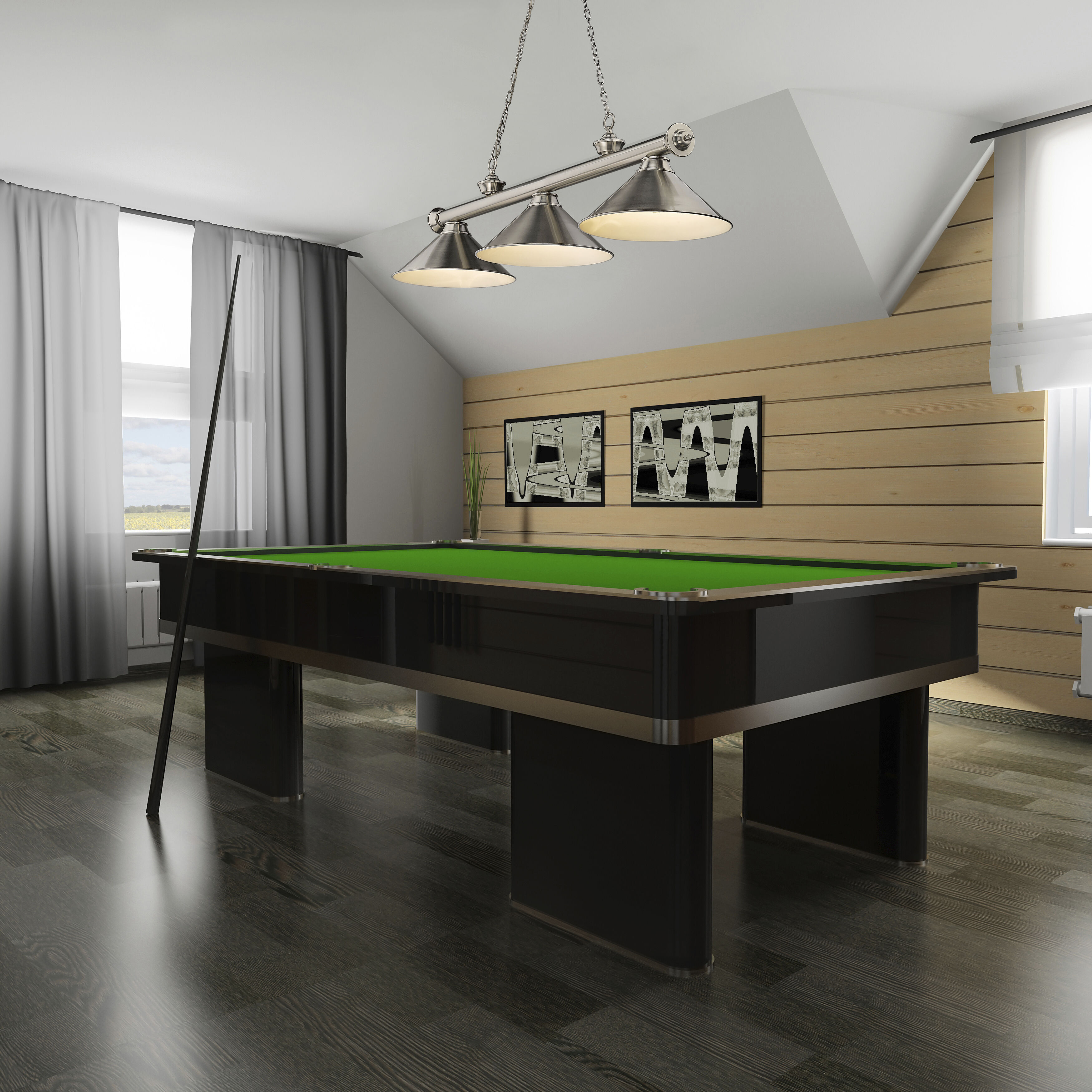 Cordon 3 Light 57.25 inch Brushed Nickel Billiard Ceiling Light in Brushed Nickel Steel