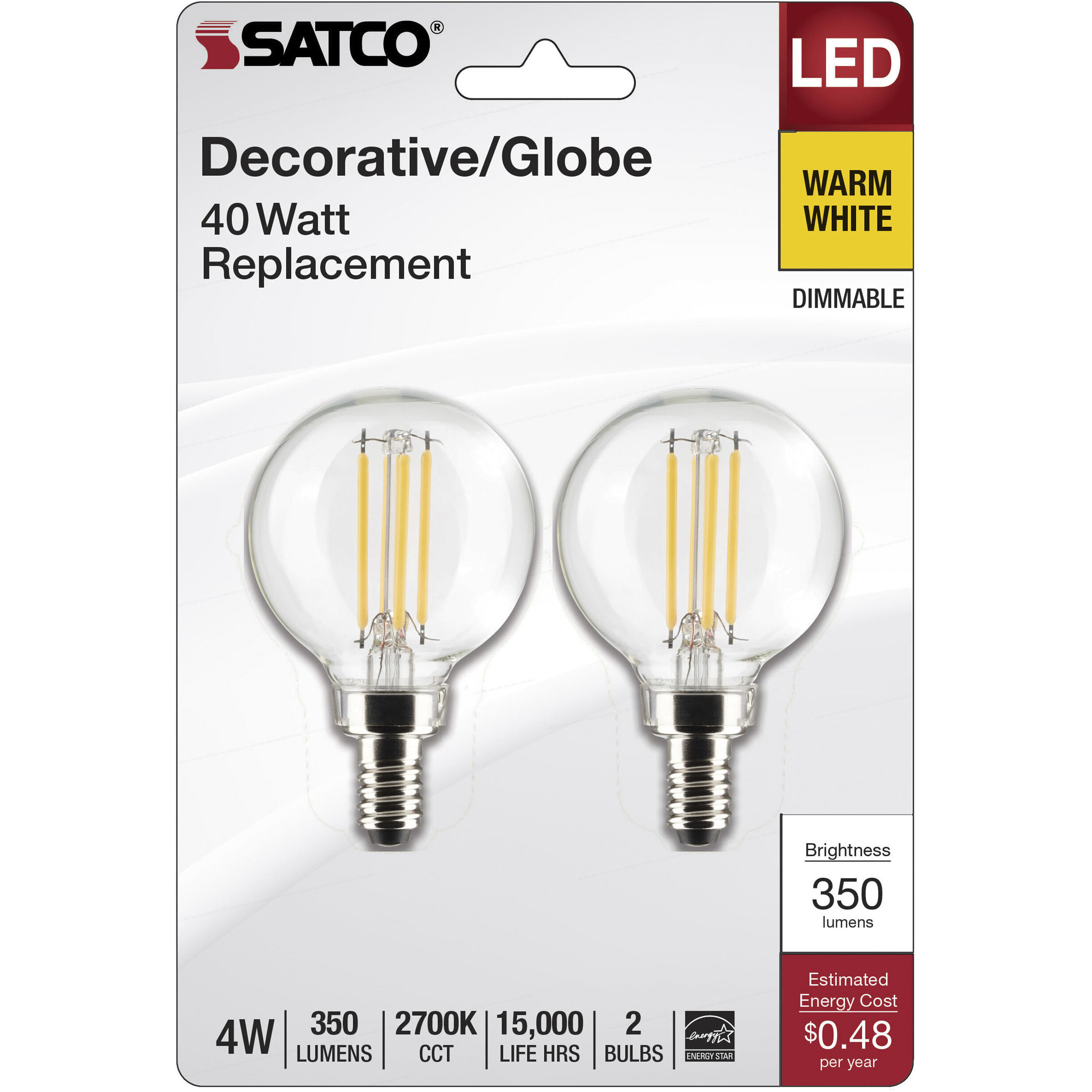 Lumos LED Candelabra Filament Candelabra 4 watt 120 2700K LED Filament, Pack of 2