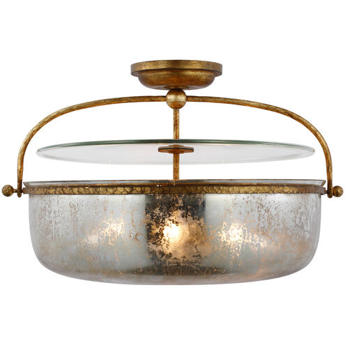 Chapman & Myers Lorford LED 28 inch Gilded Iron Semi-Flush Lantern Ceiling Light, Large