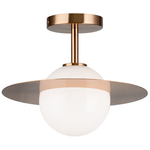 Saturn 1 Light 12 inch Aged Gold Brass and Opal Flush Mount Ceiling Light in Aged Gold Brass and Opal Glass