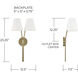 Cami 2 Light 12.5 inch Aged Brass and White Sconce Wall Light