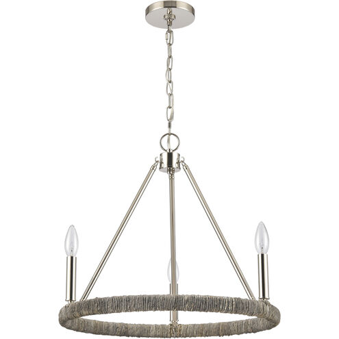 Abaca 3 Light 20 inch Polished Nickel with Gray Chandelier Ceiling Light