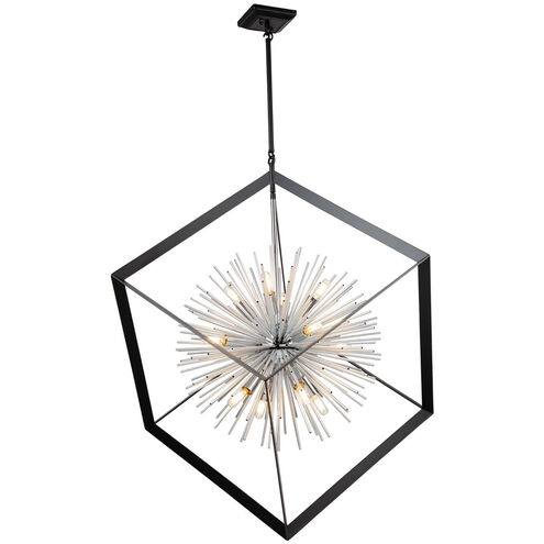 Sunburst LED 37 inch Matte Black and Chrome Chandelier Ceiling Light