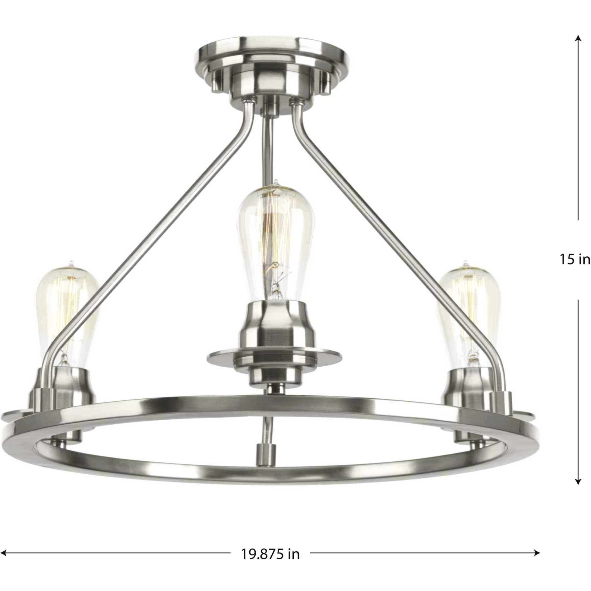 Debut 3 Light 20 inch Brushed Nickel Semi-Flush Mount Convertible Ceiling Light, Design Series