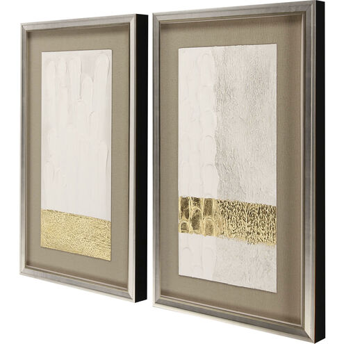 Blanco Pluma White and Metallic Framed Art