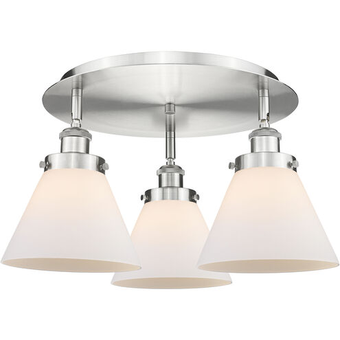 Cone 3 Light 19.5 inch Satin Nickel Flush Mount Ceiling Light in Matte White