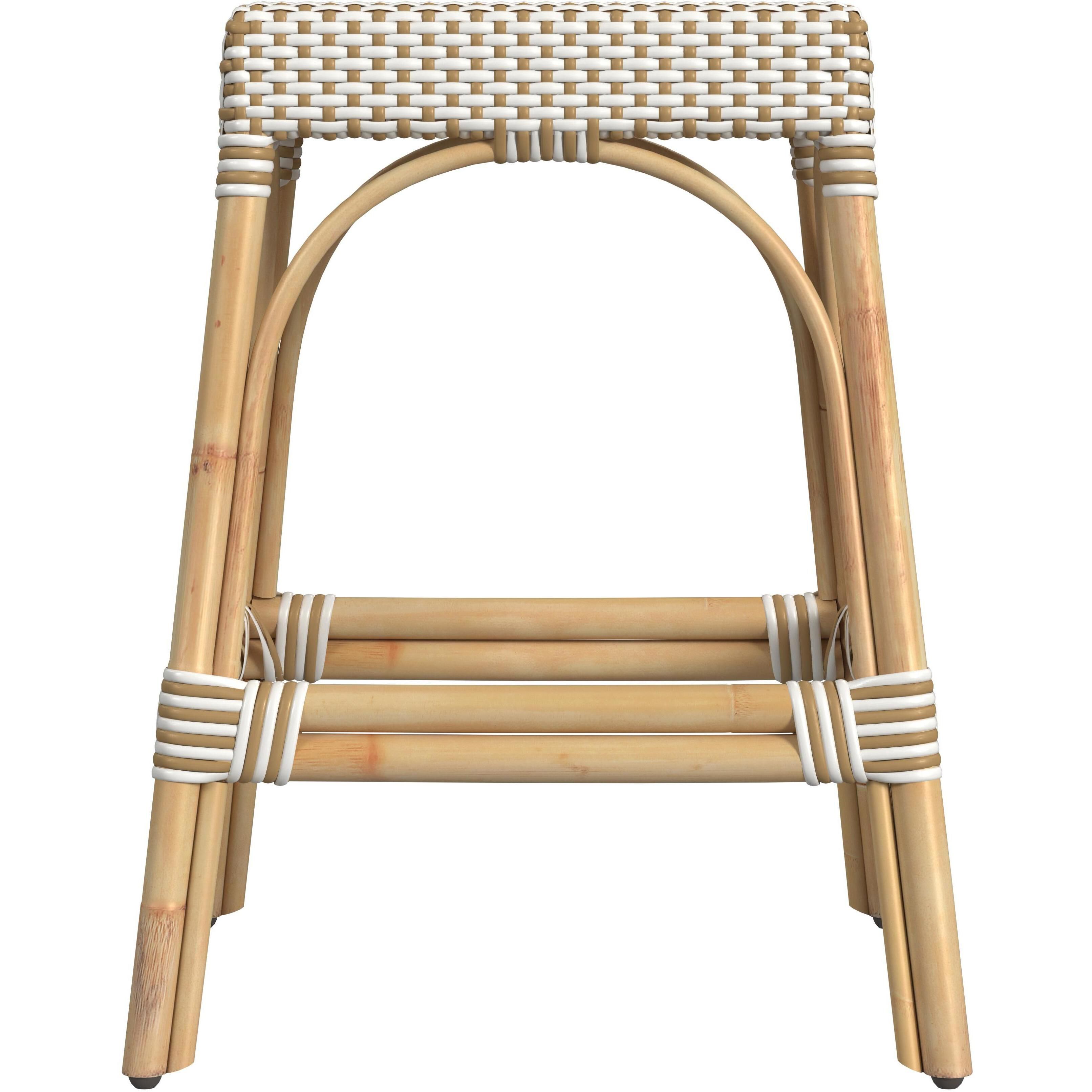 Robias Rectangular Rattan 24.5" Counter Stool in White and Tan Dot