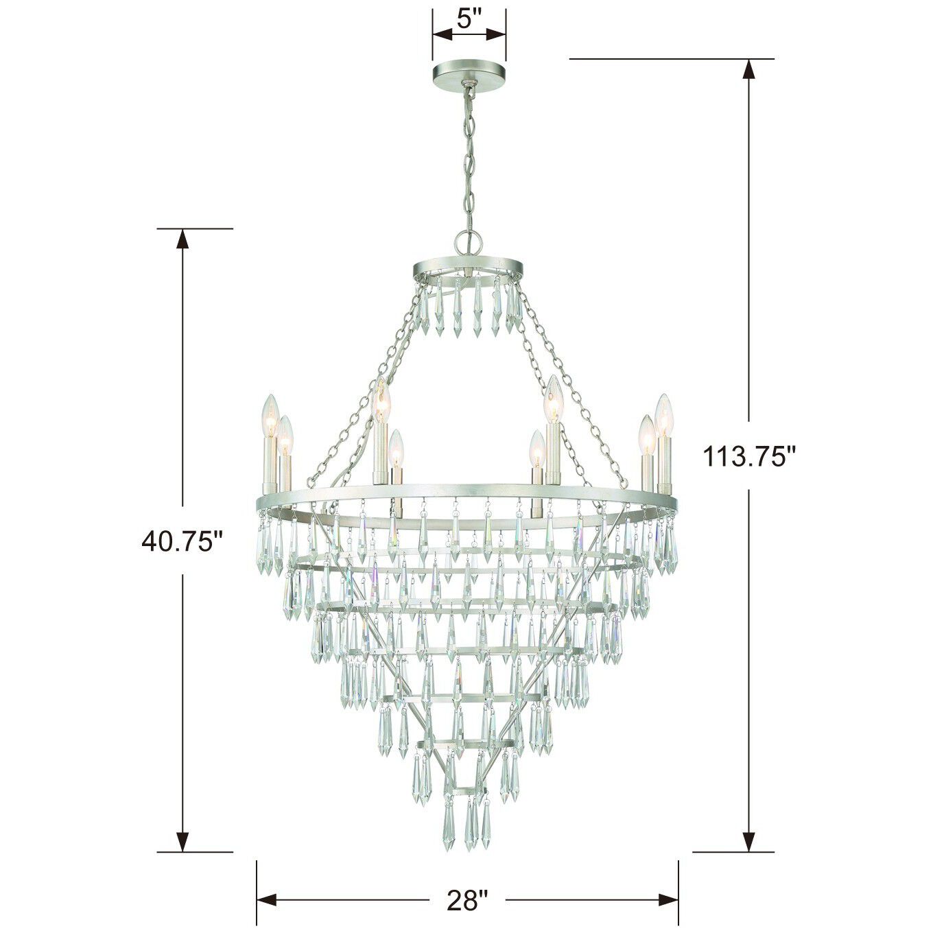 Lucille 8 Light 28 inch Antique Silver Chandelier Ceiling Light